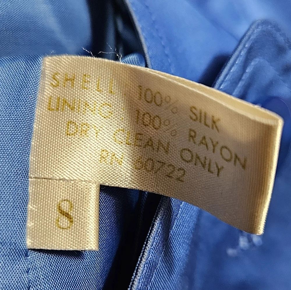 Vintage Sanyo Fashion House Blue 100% Silk Jacket Sz 8 Button Up Coat Japan Made